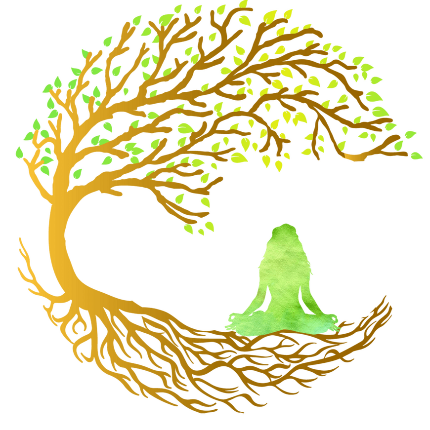 Grounded Gardeners Machynlleth logo with a person meditating under a tree